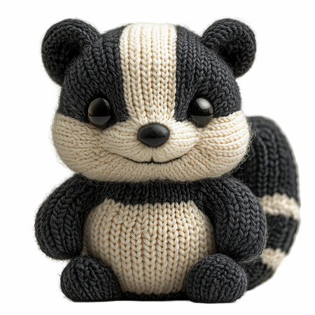 Handmade knitted bear isolated on a white background.の写真素材