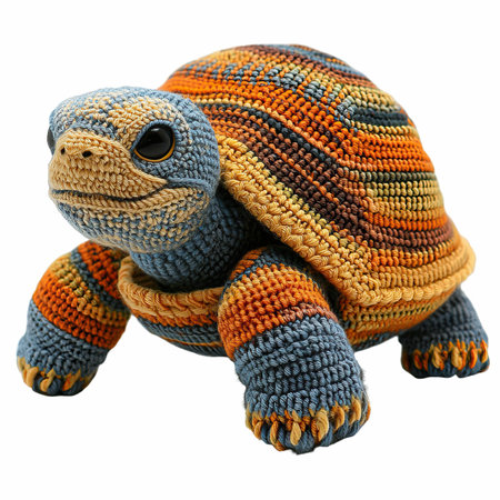 turtle toy isolated on white background. Knitted toy in the form of a turtleの写真素材