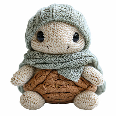 Knitted toy in the form of a frog isolated on white background