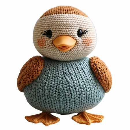 Cute little penguin with knitted hat isolated on white backgroundの写真素材