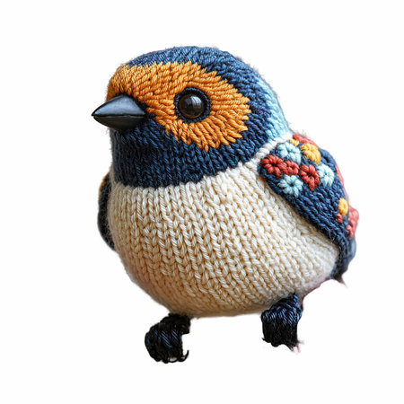 Knitted toy robin isolated on white background with clipping path.の写真素材