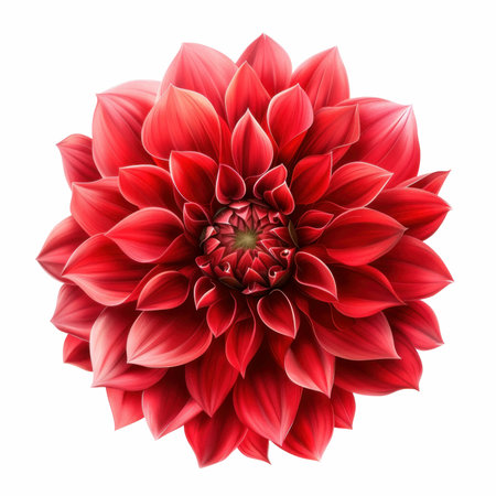 dahlia flower isolated on white background. red dahlia flower top viewの写真素材