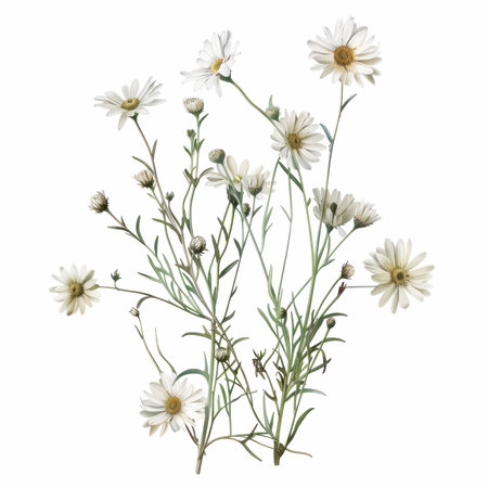 White daisies isolated on white background. Watercolor illustration.の写真素材