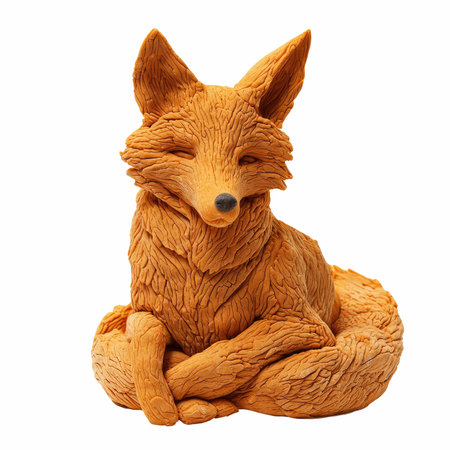 Wooden toy fox isolated on white background. 3d illustration.の写真素材