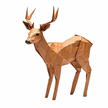 deer made of paper isolated on a white backgroundの写真素材