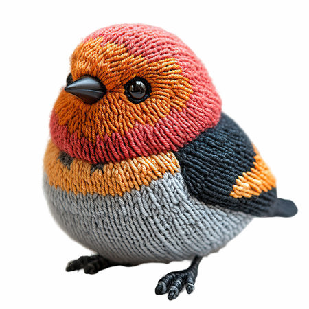 Cute bird made of wool isolated on white background. 3d illustration.の写真素材