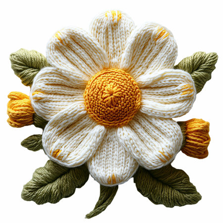 Knitted flower isolated on white background with clipping path. Handmade.
