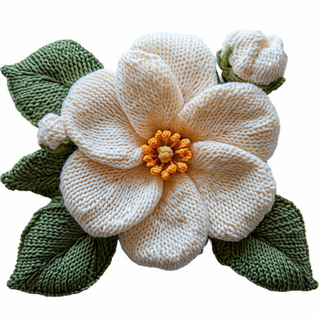 Handmade knitted flower isolated on white background. Clipping Pathの写真素材