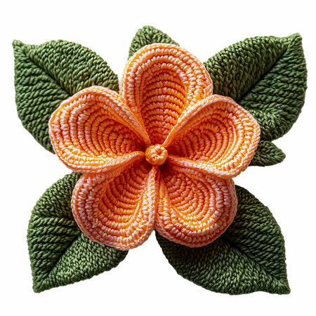 Handmade crocheted flower isolated on white background. Clipping Pathの写真素材
