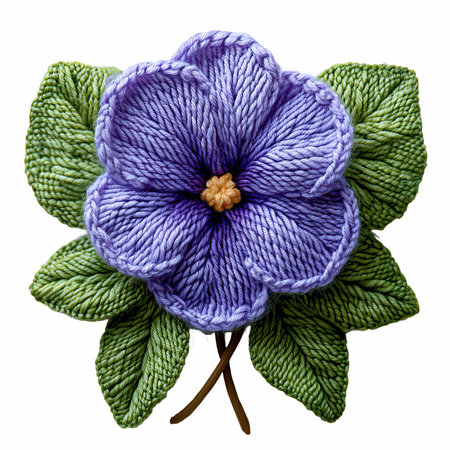 Handmade knitted flower made of yarn isolated on white background.の写真素材