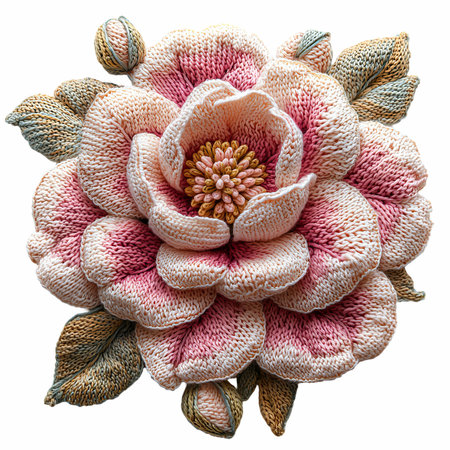 Handmade knitted flower isolated on white background. Clipping Pathの写真素材