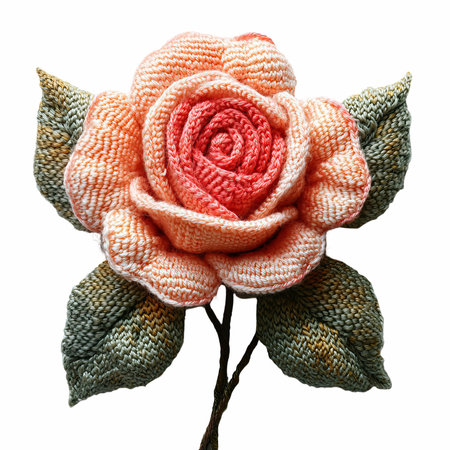 Handmade knitted rose isolated on white background. Clipping pathの写真素材
