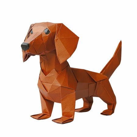 Origami dog isolated on white background. 3d rendering. Computer digital drawing.の写真素材
