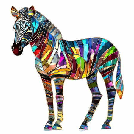 Zebra with colorful stained glass effect isolated on white background. Vector illustration.の写真素材