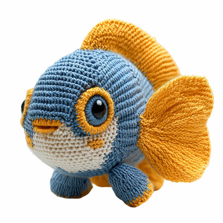 Knitted toy fish isolated on white background. 3d render.の写真素材