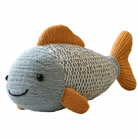 Knitted toy fish isolated on white background. Clipping path included.の写真素材