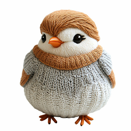 Cute little penguin in a knitted hat isolated on white backgroundの写真素材