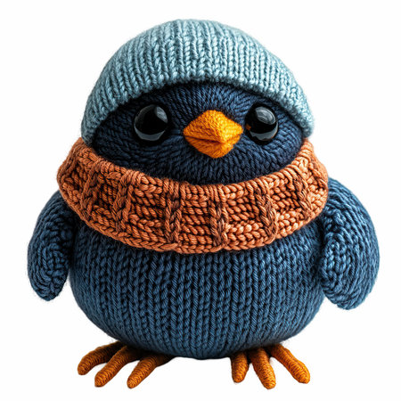 Knitted toy penguin isolated on white background with clipping path.の写真素材