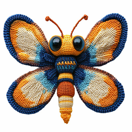 Knitted butterfly isolated on white background. Clipping path included.の写真素材