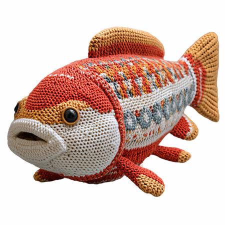 Knitted fish toy isolated on white background. Clipping path included.の写真素材