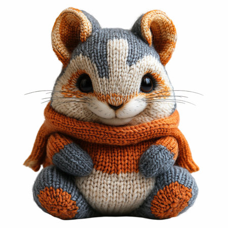 Handmade knitted squirrel isolated on white background with clipping path.