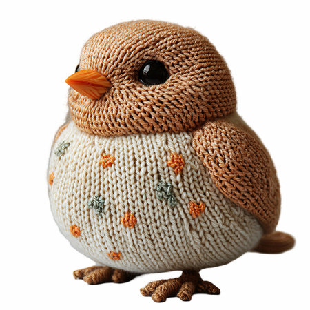 Handmade knitted toy penguin isolated on a white background.の写真素材