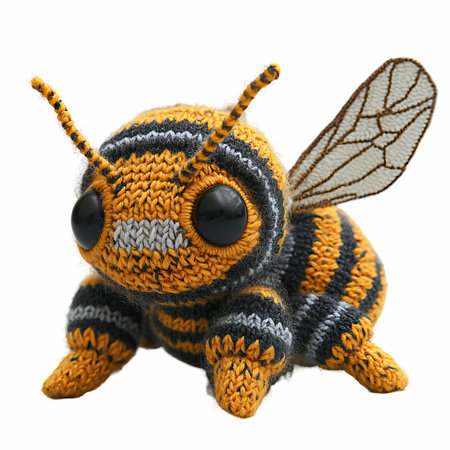 Knitted bee isolated on white background. Clipping path included.の写真素材