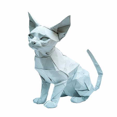 Origami cat isolated on a white background. 3d rendering.の写真素材