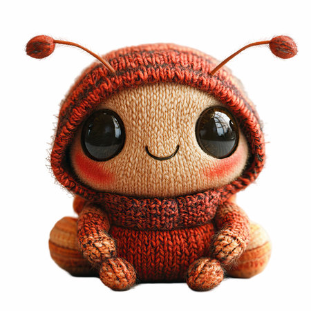 Knitted toy in the form of an ant isolated on white background
