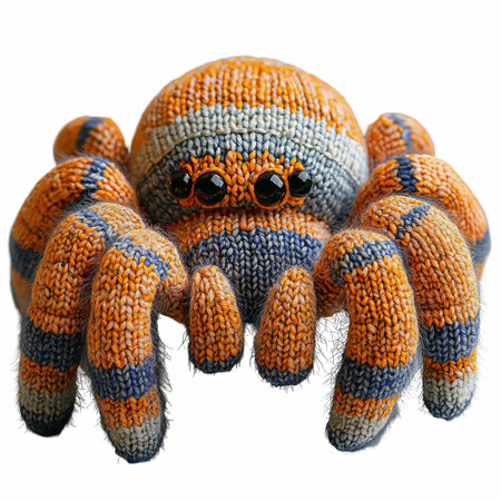 Knitted toy spider isolated on white background. Clipping path included.