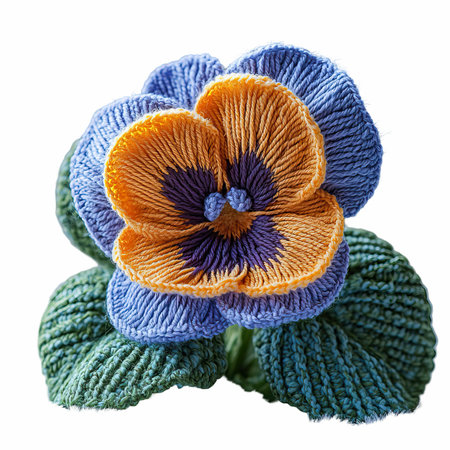 Handmade knitted flower isolated on white background. Clipping Pathの写真素材