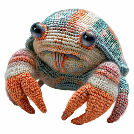 Knitted toy crab isolated on white background.の写真素材