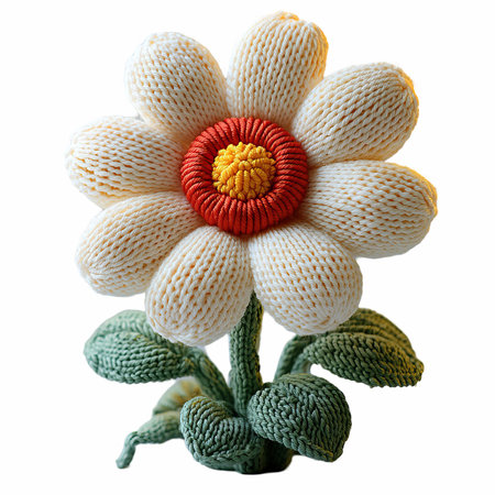 Handmade crochet flower isolated on white background. Clipping path included.の写真素材