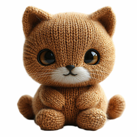 Cute handmade toy cat isolated on white background. Animal theme.
