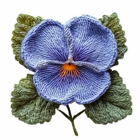 Handmade knitted flower isolated on white background with clipping path.の写真素材