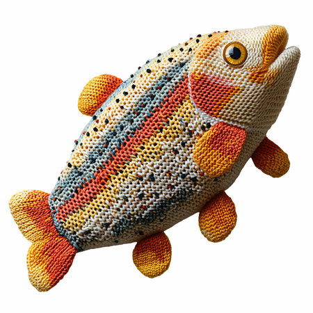 Knitted toy fish isolated on white background. Clipping path included.の写真素材