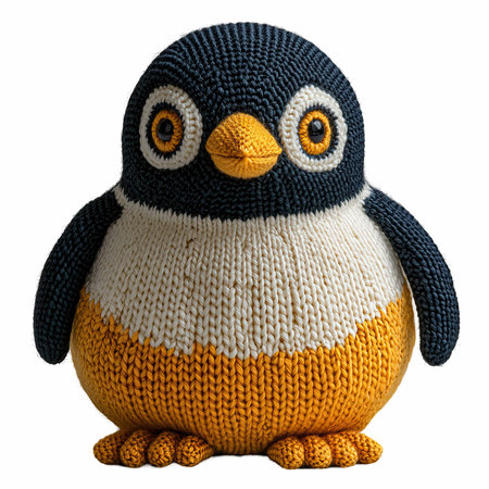Knitted penguin isolated on white background. Clipping path included.の写真素材