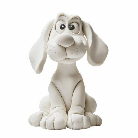 White dog clay figure isolated on white background, clipping path included.の写真素材