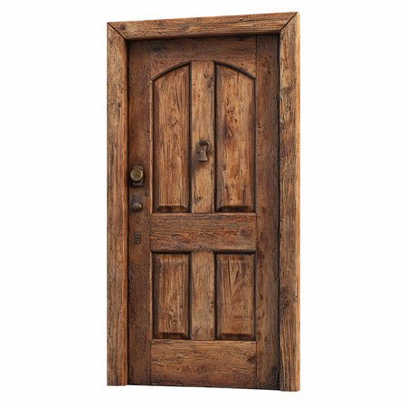 Old wooden door isolated on white background. 3d rendering. Front view.の写真素材