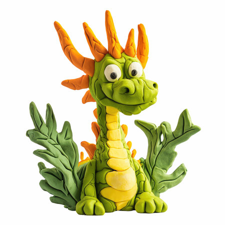 cute plasticine dragon isolated on white background with clipping path.の写真素材