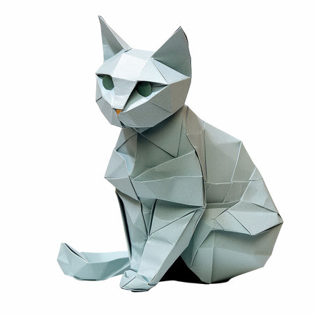 Paper origami cat isolated on white background. Clipping path included.の写真素材