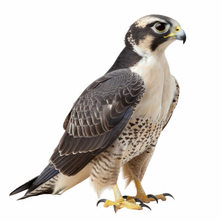 Peregrine Falcon (5 years) in front of a white backgroundの写真素材