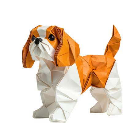 Origami dog with crumpled paper isolated on white background.の写真素材