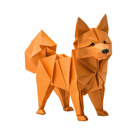 Paper origami dog isolated on white background. Origami dog.の写真素材