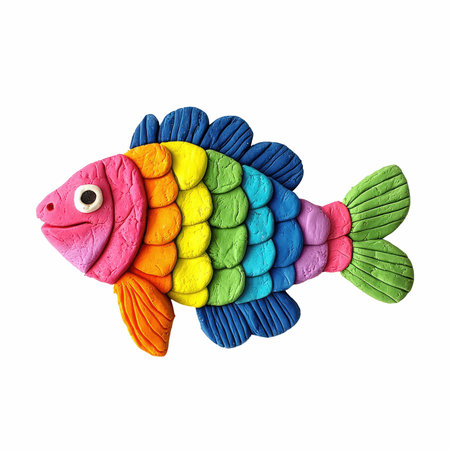 Colorful plasticine fish isolated on white background with clipping path.