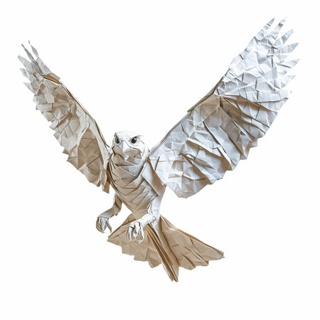 3D rendering of an origami bird isolated on a white backgroundの写真素材