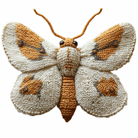 Handmade knitted butterfly isolated on white background with clipping path.の写真素材