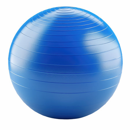 Blue fitness ball isolated on white background. 3d render. Icon.の写真素材