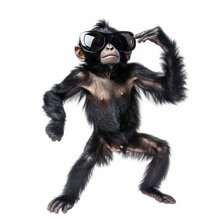 3D rendering of a chimpanzee with sunglasses isolated on white background
