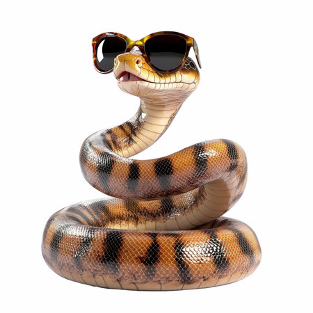 3D digital render of a snake with sunglasses isolated on white background
